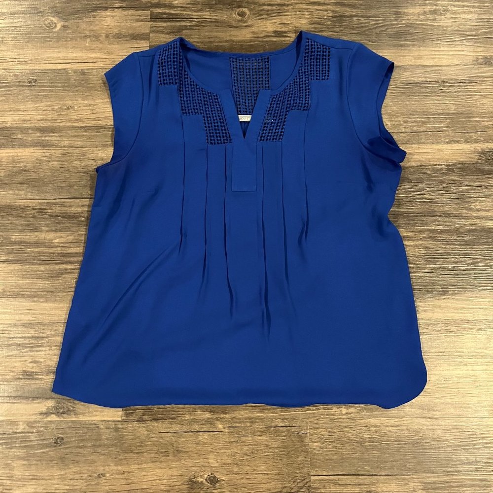 Daniel Rainn Top in Blue; Size L; Cap Sleeve